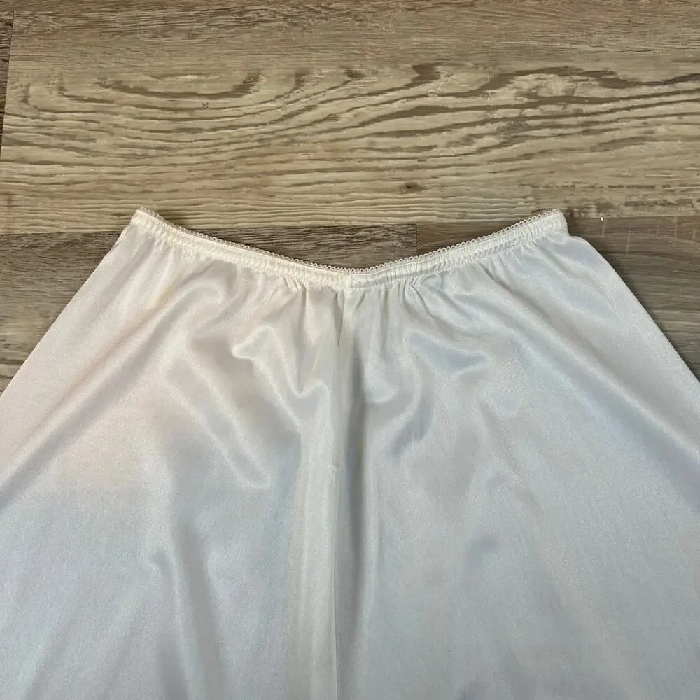 Vintage By McLin White Nylon Slip Skirt Lace Hem 36” Long Coquette Medium - Picture 3 of 8